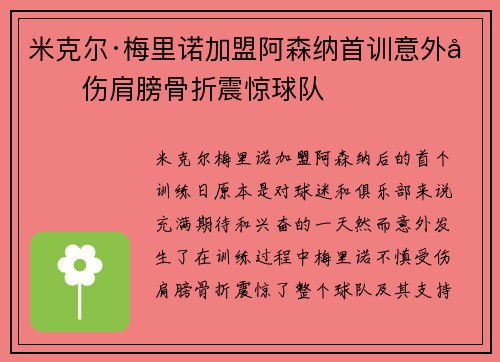 米克尔·梅里诺加盟阿森纳首训意外受伤肩膀骨折震惊球队